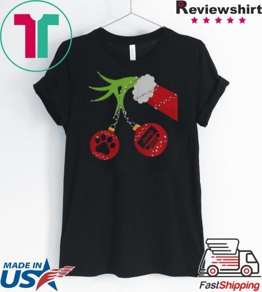 GRINCH HAND HOLDING PAW DOG AND JEEP TEE SHIRT