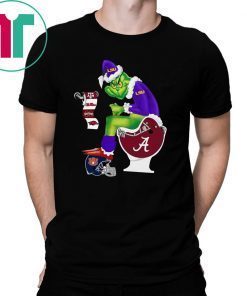 Grinch Santa LSU sitting on Alabama Crimson Tide Toilet Christmas Tee Shirt