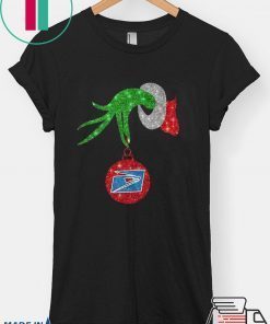 Grinch hand holding US postal service ornament shirt