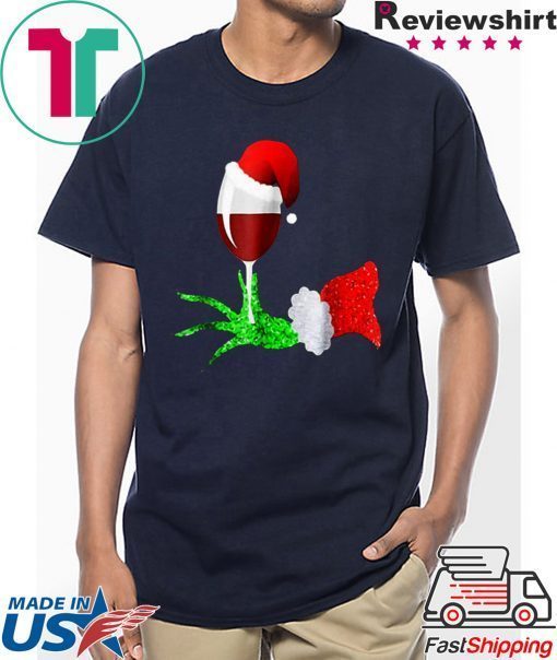 Grinch hand holding a glass of wine shirt Christmas shirt