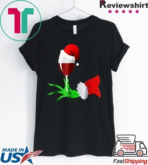 Grinch hand holding a glass of wine shirt Christmas shirt