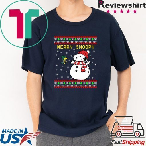Merry Snoopy Snowman Christmas Tee Shirt