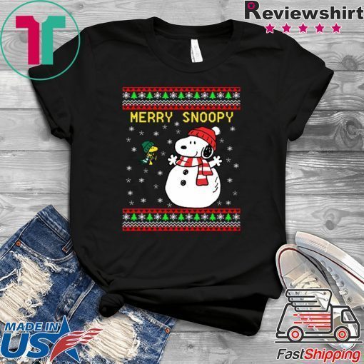 Merry Snoopy Snowman Christmas Tee Shirt