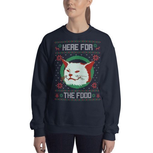 Smudge the cat Christmas sweater, Here for the food sweater