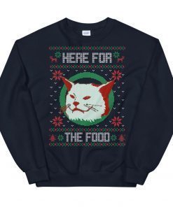 Smudge the cat Christmas sweater, Here for the food sweater