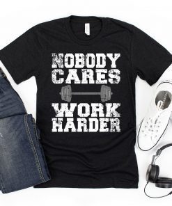 Vintage Nobody Cares Work Harder Distressed Short-Sleeve Unisex Tee Shirts