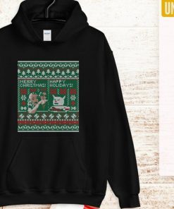 Woman Yelling at Cat Meme Ugly Christmas Sweater Faux Cross Stitch Tee Shirt