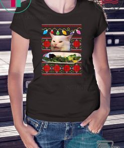 Woman Yelling at a Cat Ugly Christmas Sweater Meme Design T-Shirt