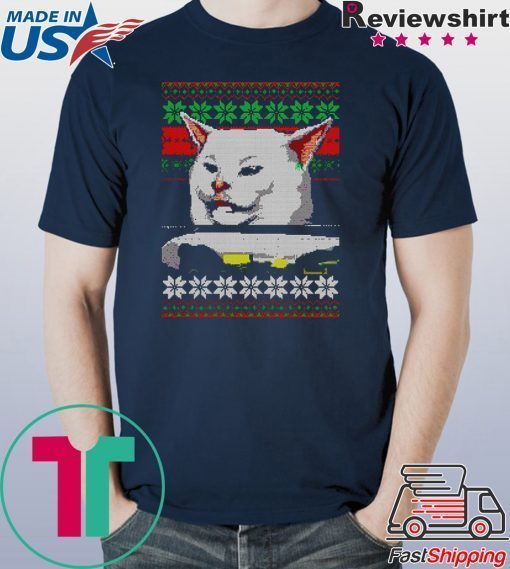 Woman yelling at a cat ugly christmas T-Shirt