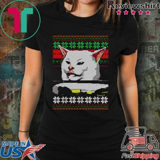 Woman yelling at a cat ugly christmas T-Shirt