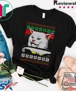 Woman yelling at a cat ugly christmas T-Shirt