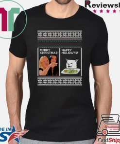 Woman yelling at cat meme merry christmas happy holidays ugly christmas 2020 T-Shirt