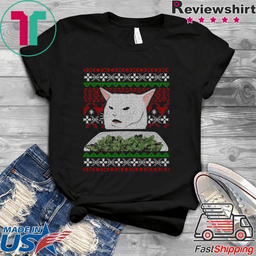 Yelling At A Cat Dinner Table Meme-Best Ugly Christmas Dress T-Shirt