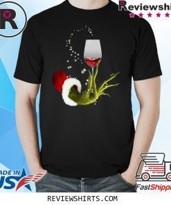 santa grinch hand holding wine glass tee shirt