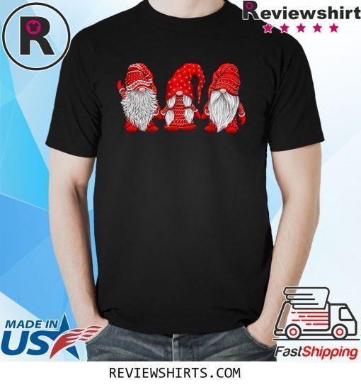 three gnomes in red costume christmas tee shirt