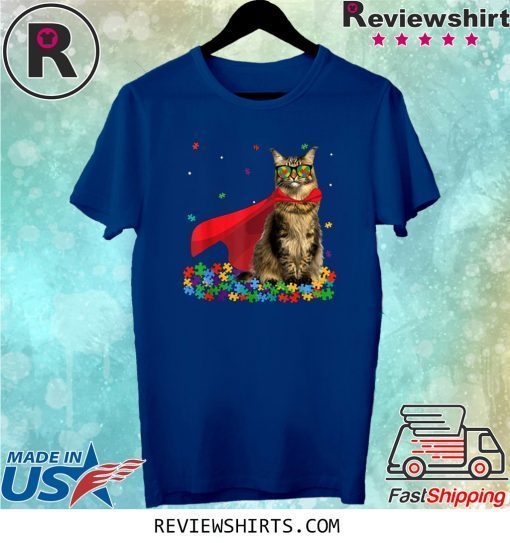 Maine Coon Autism Awareness Graphic Cat Lover Shirt