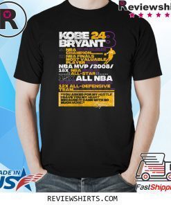 Kobe Bryant 24 8 5X NBA Champion 2X NBA Finals Most Valuable Shirt