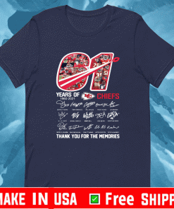 61 years of 1960-2021 Kansas City Chiefs thank you for the memories signatures Official T-Shirt