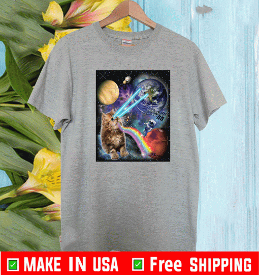 Cat Astronaut Laser Cat in Space - in Front of Planet Earth T-Shirt
