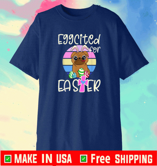 EGGCITED FOR EASTER Pug Puppy Dog Egg Hunt Vintage T-SHIRT