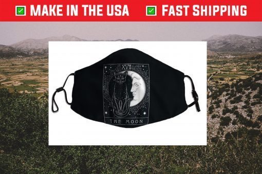 Tarot Card Crescent Moon And Cat Graphic Filter Face Mask