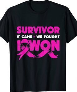 It Came We Fought I Survived Cancer Survivor Pink Ribbon shirts T-Shirt