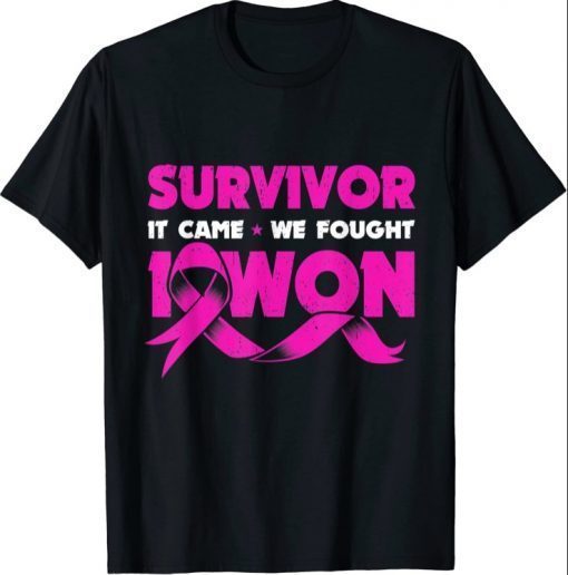 It Came We Fought I Survived Cancer Survivor Pink Ribbon shirts T-Shirt