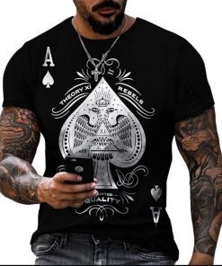 NINESTAR Mens Graphic Tees Casual Short Sleeve Crewneck Tshirt 3D Poker Pattern Vintage T Shirts