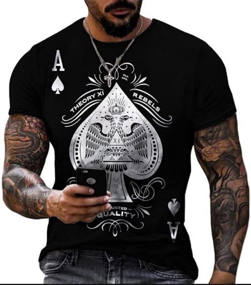 NINESTAR Mens Graphic Tees Casual Short Sleeve Crewneck Tshirt 3D Poker Pattern Vintage T Shirts