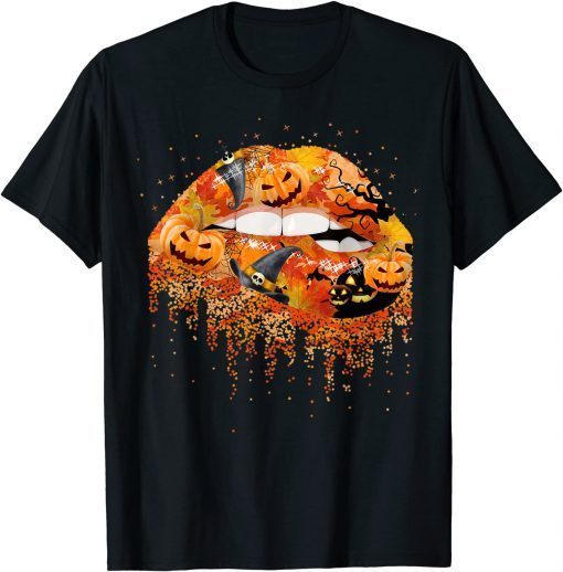 Sexy Lips Kiss Pumpkin Halloween Melting Funny Women T-Shirt