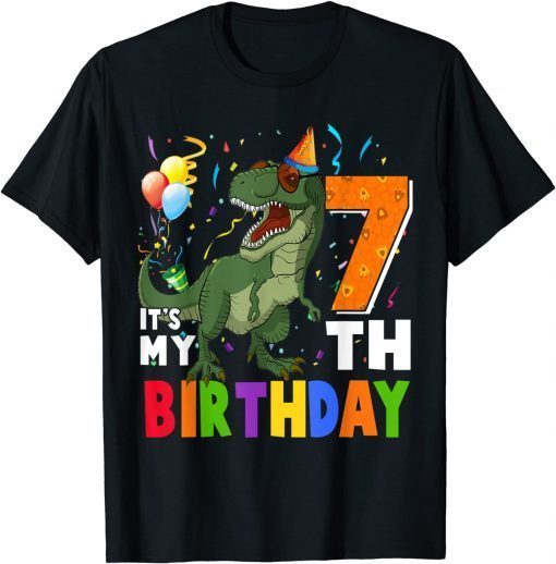 Kids It's My 7th Birthday Happy 7 Year Old Dino T-Rex Party 2021 T-Shirt