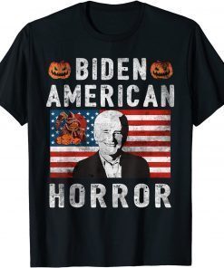 Anti Biden American Horror Halloween Pumpkin Vintage Flag T-Shirt
