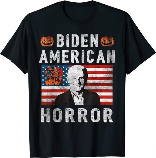 Anti Biden American Horror Halloween Pumpkin Vintage Flag T-Shirt