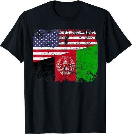 T-Shirt AFGHAN ROOTS Half American Flag USA AFGHANISTAN FLAG 2021