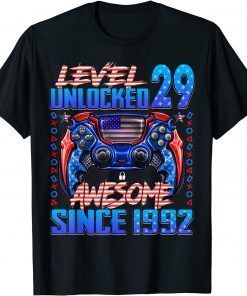 Level 29 Unlocked Awesome Since 1992 29th Birthday Gaming T-Shirt