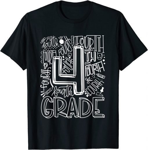 Team Kids Teacher Back To School 4th Fourth Grade Typography T-Shirt