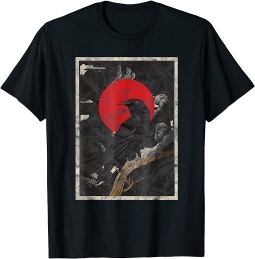 Red Moon Raven Graphic Black Crow Design T-Shirt