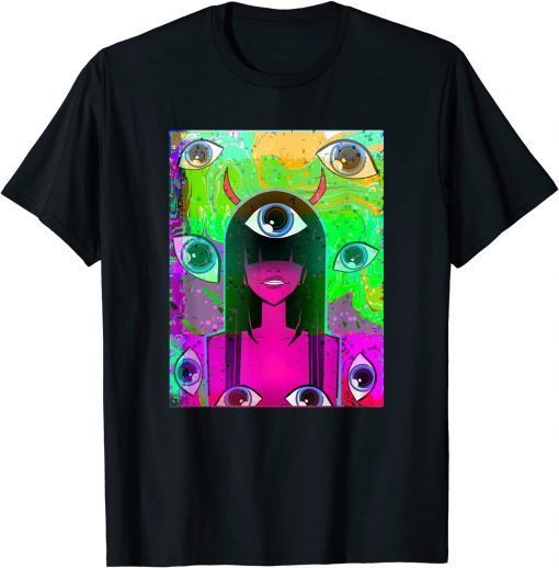 Glitchcore Anime Demon Girl Eye weirdcore clothes T-Shirt