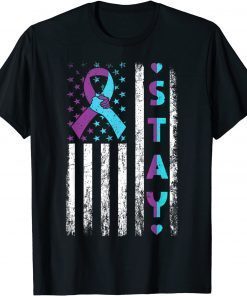 Suicide Prevention Awareness Stay Pink And Teal Ribbon Flag T-Shirt
