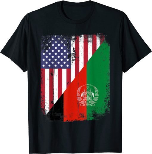 2021 Vintage Afghanistan Afghan Flag United state Flag Support T-Shirt