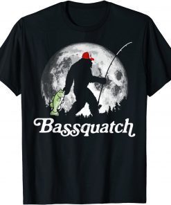 Official Bassquatch Funny Bigfoot Night Fishing and Full Moon T-Shirt