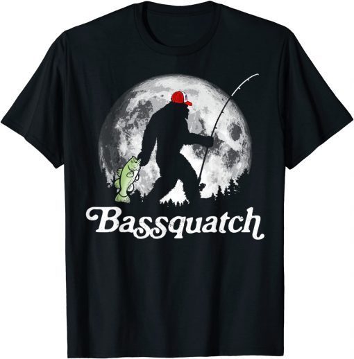 Official Bassquatch Funny Bigfoot Night Fishing and Full Moon T-Shirt