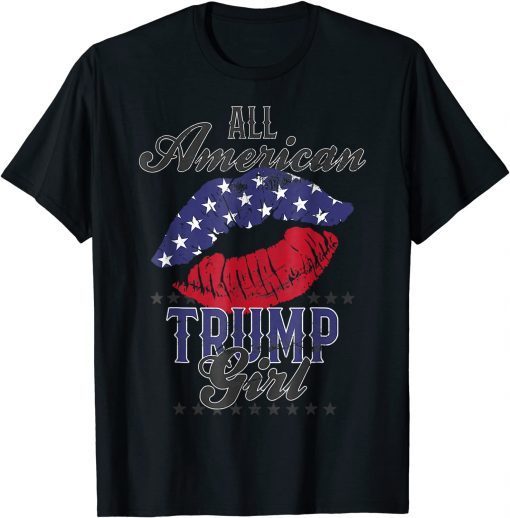 Womens All American Trump Girl USA Flag Lips GOP Vote 2024 T-Shirt