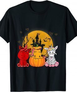 Three Unicorns Pumpkin Mummy & Devil Funny Halloween Costume T-Shirt