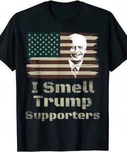 I Smell Trump Supporters Funny Pro Biden Distressed US Flag T-Shirt