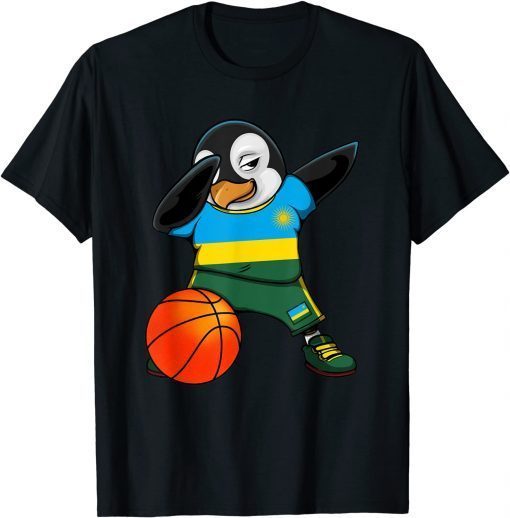 Dabbing Penguin Rwanda Basketball Fans Jersey Rwandan Flag T-Shirt
