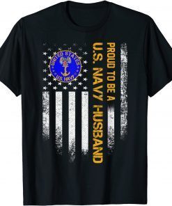 2021 Vintage American Flag Proud To Be A US Navy Husband Veteran T-Shirt