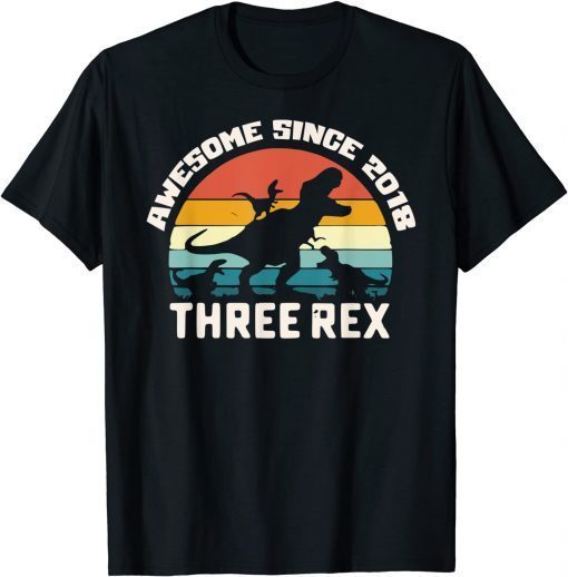 Funny Kids THREE REX 3rd Birthday Shirt Third Dinosaur 3 Year Old T-Shirt