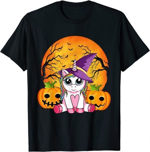 Cute Halloween Shirt Girls Women Witchy Unicorn Halloween T-Shirt