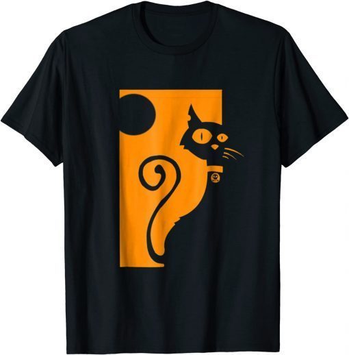 Official Artistic Black Cat Halloween Skull T-Shirt